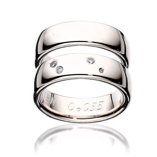 Eksklusive Scrouples vielsesringe i 14 kt hvidguld med 0,055 ct diamanter og Vægtens stjernebillede