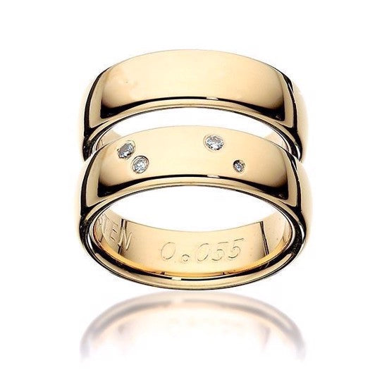 Eksklusive Scrouples vielsesringe i 14 karat guld med fire diamanter (0,055 ct) og Vægtens stjernebillede fra Scrouples.