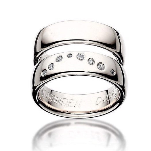 Eksklusive Scrouples vielsesringe i 14 kt hvidguld, blank, 6 mm med Vandmandens stjernebillede