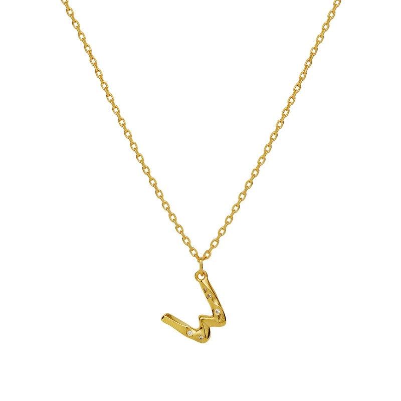 Maanesten alfabet halskæde i forgyldt sølv med zirkonia 45 cm – A