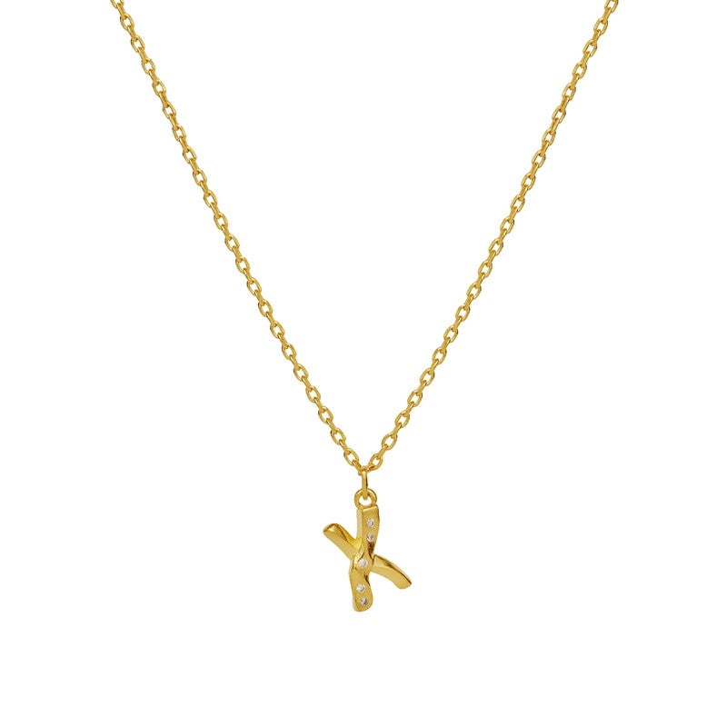 Maanesten alfabet halskæde i forgyldt sølv med zirkonia 45 cm – A