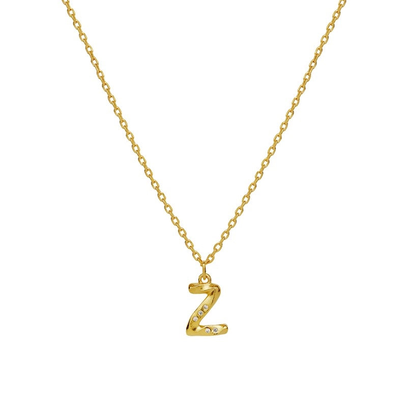 Maanesten alfabet halskæde i forgyldt sølv med zirkonia 45 cm – A