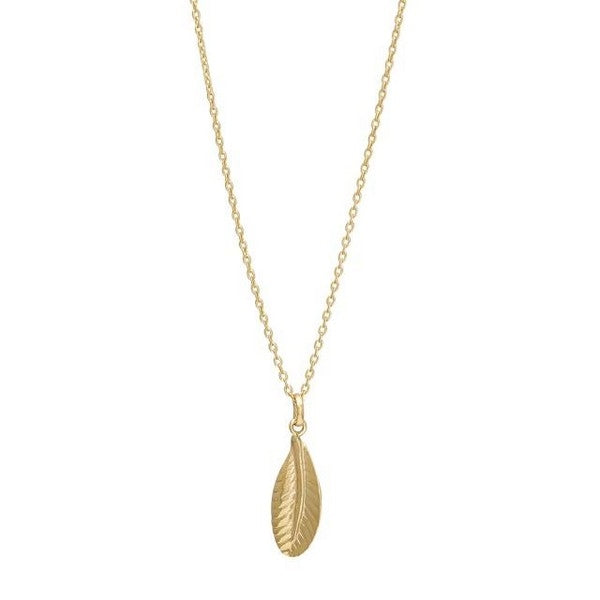 Siersbøl vedhæng som blad i 8 kt guld, 17 mm med forgyldt sølvkæde 42+3 cm