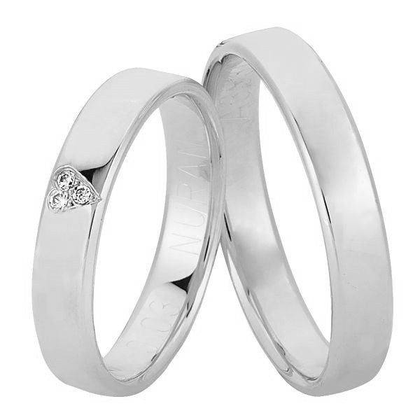 Unikke Nuran vielsesringe i 8–14 kt hvidguld med hjerteformede 0,03 ct diamanter fra Smykkecenter.