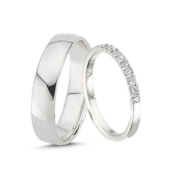 Smukke Nuran vielsesringe i 14 karat hvidguld med 0,18 ct diamanter