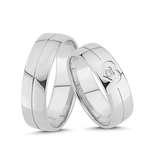 Romantisk Nuran vielsesringe i 14 kt hvidguld med 0,02 ct diamant og hjerte