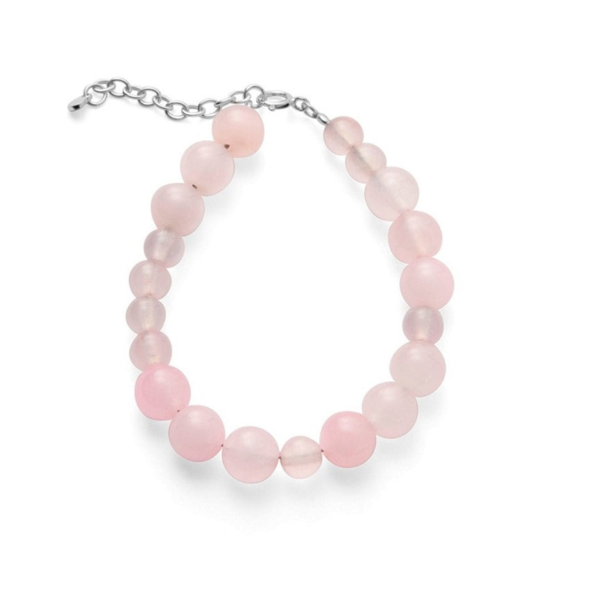Blush armbånd fra Pernille Corydon i sølv med runde rosenkvartsperler i lyserøde nuancer, justerbar 16–19 cm.