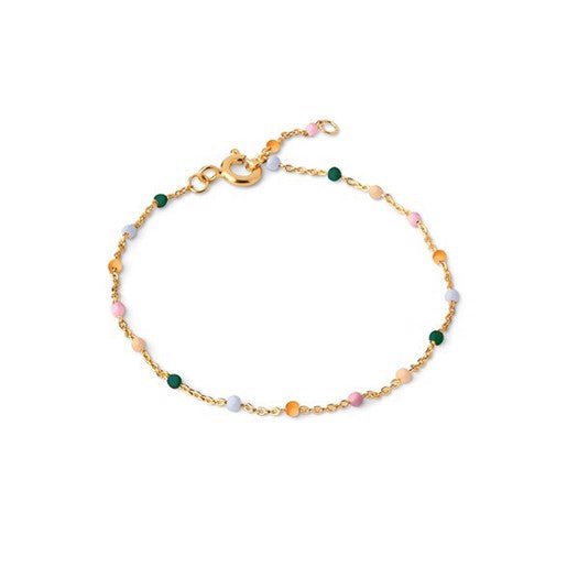 Enamel Copenhagen Lola Dreamy armbånd i forgyldt sølv med farvede emaljeperler, 15,5+2 cm.