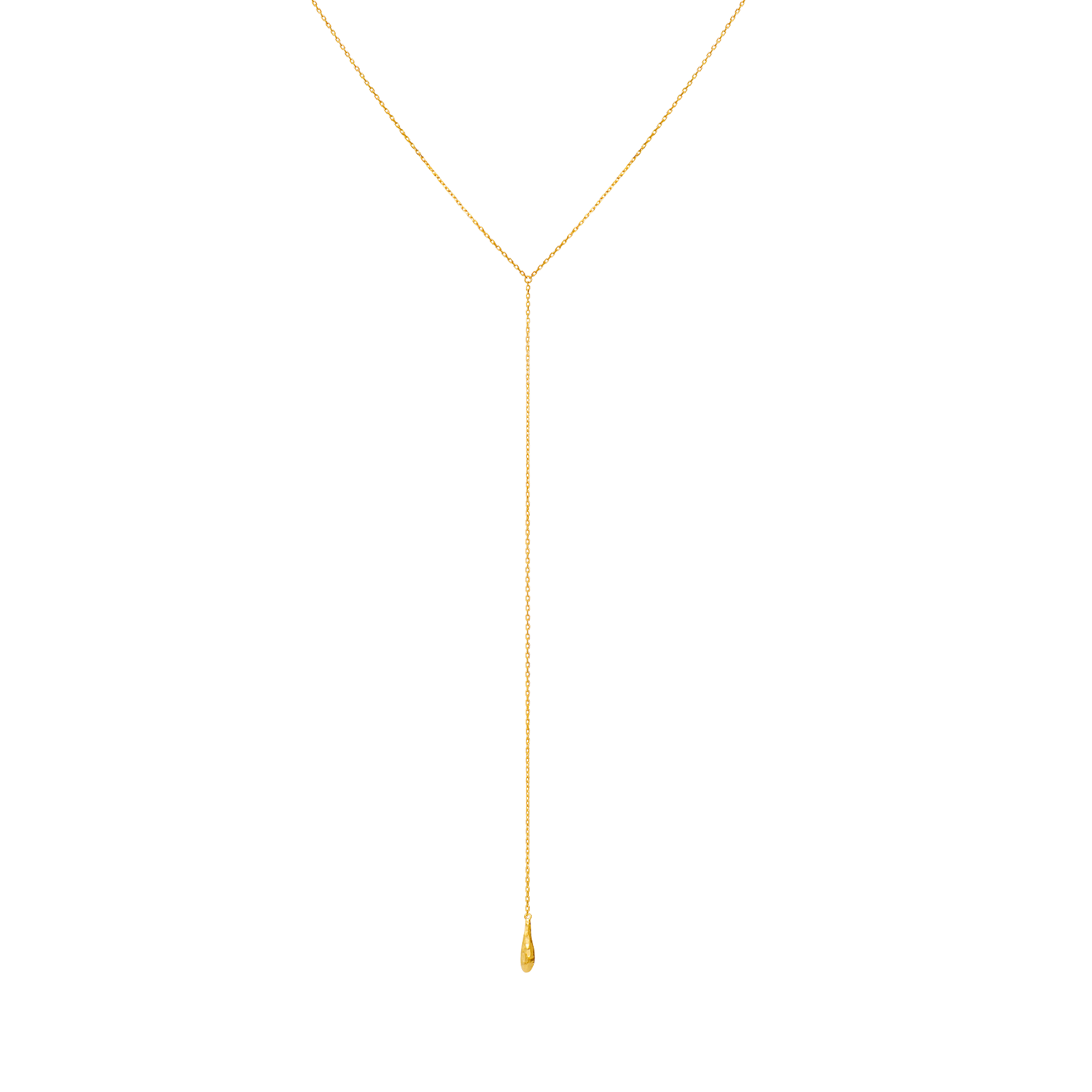 Dima halskæde fra Maanesten i 18 karat forgyldt sterlingsølv med dråbeformet vedhæng, 39 cm.