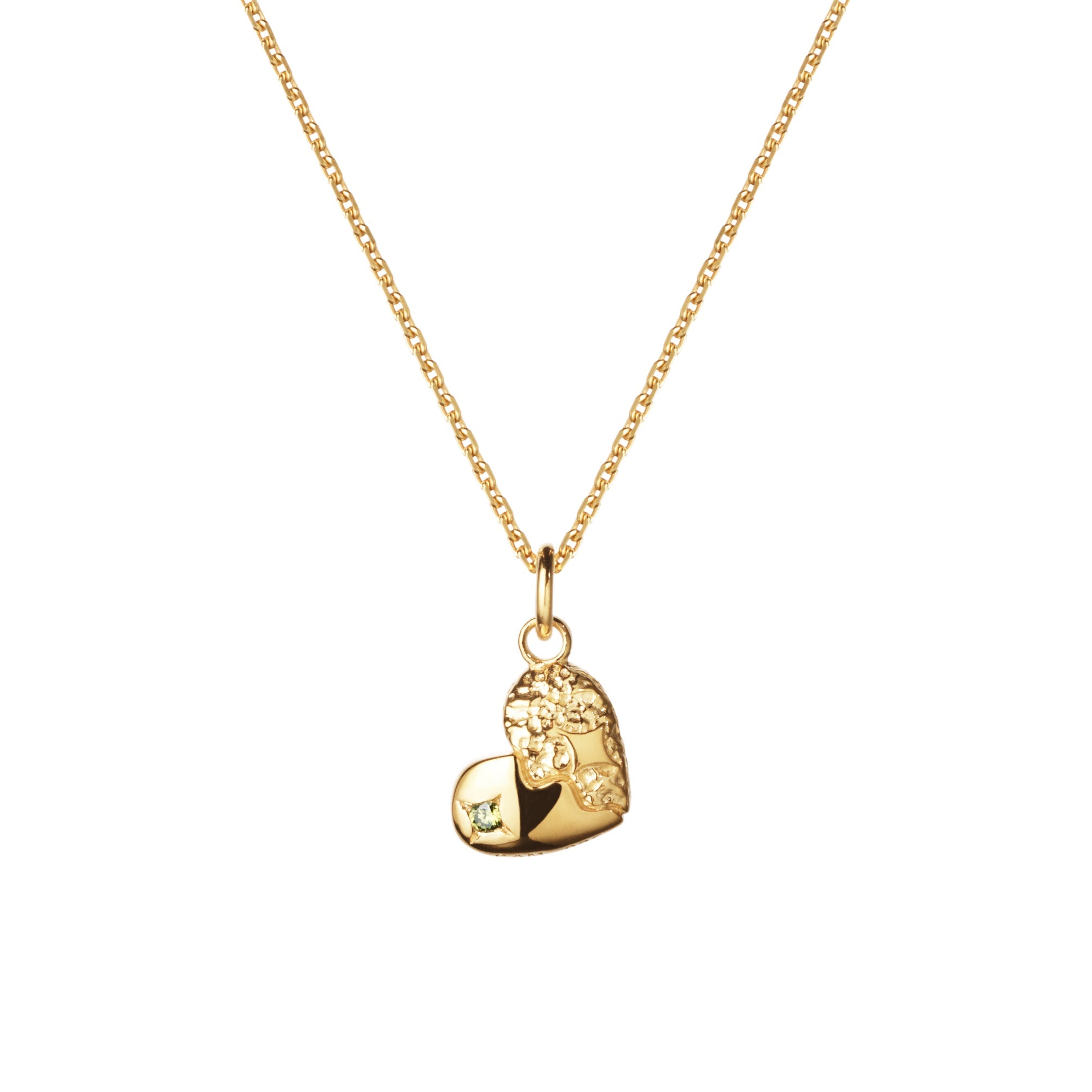 Camille Brinch Heart Sparkly halskæde i 925 sterlingsølv med 22 karat forgyldning og små klare sten – hjertevedhæng 42–45 cm.