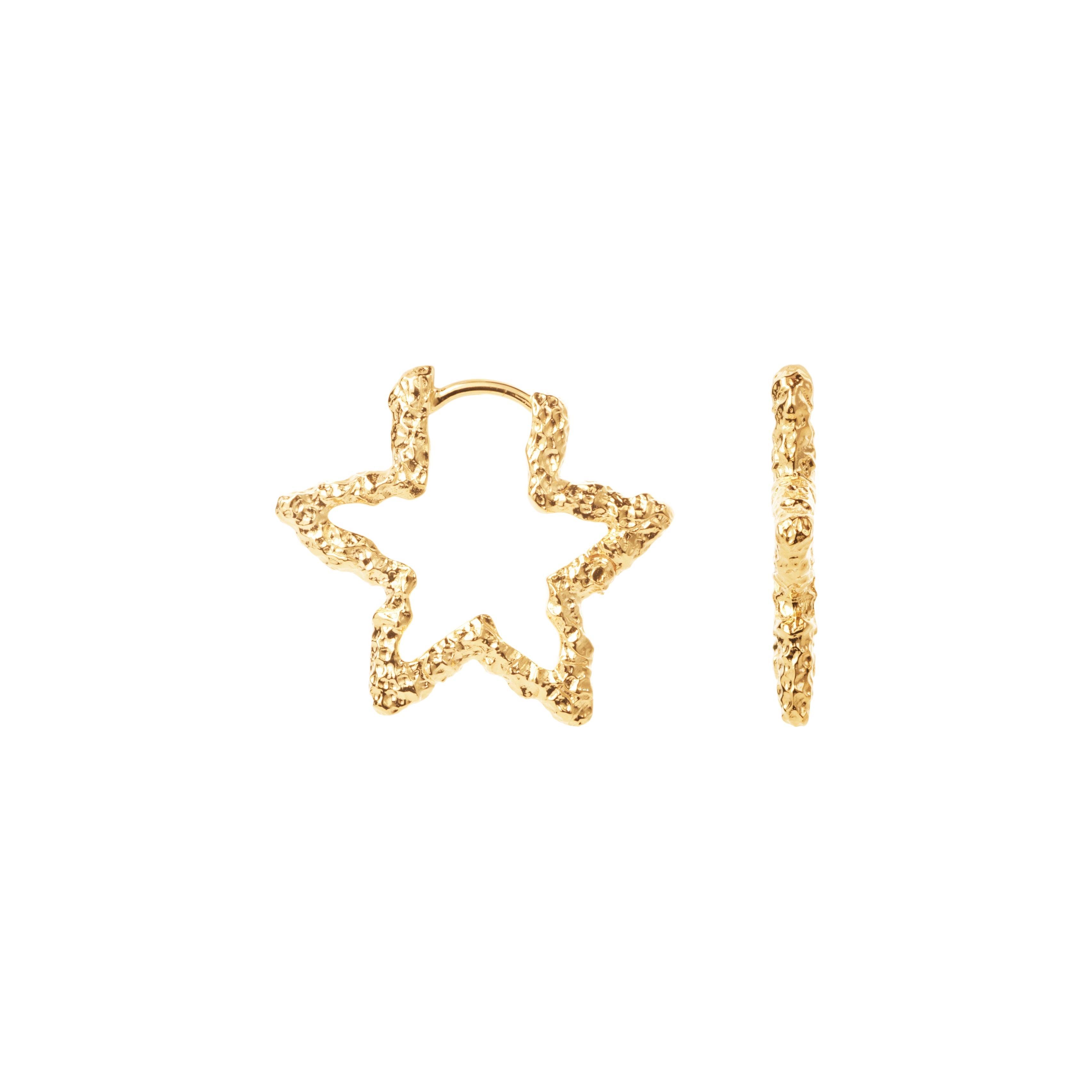 Camille Brinch star sparkly hoops i 925 sterlingsølv med 22 karat forgyldning – stjerneformede forgyldte øreringe, 25 mm.