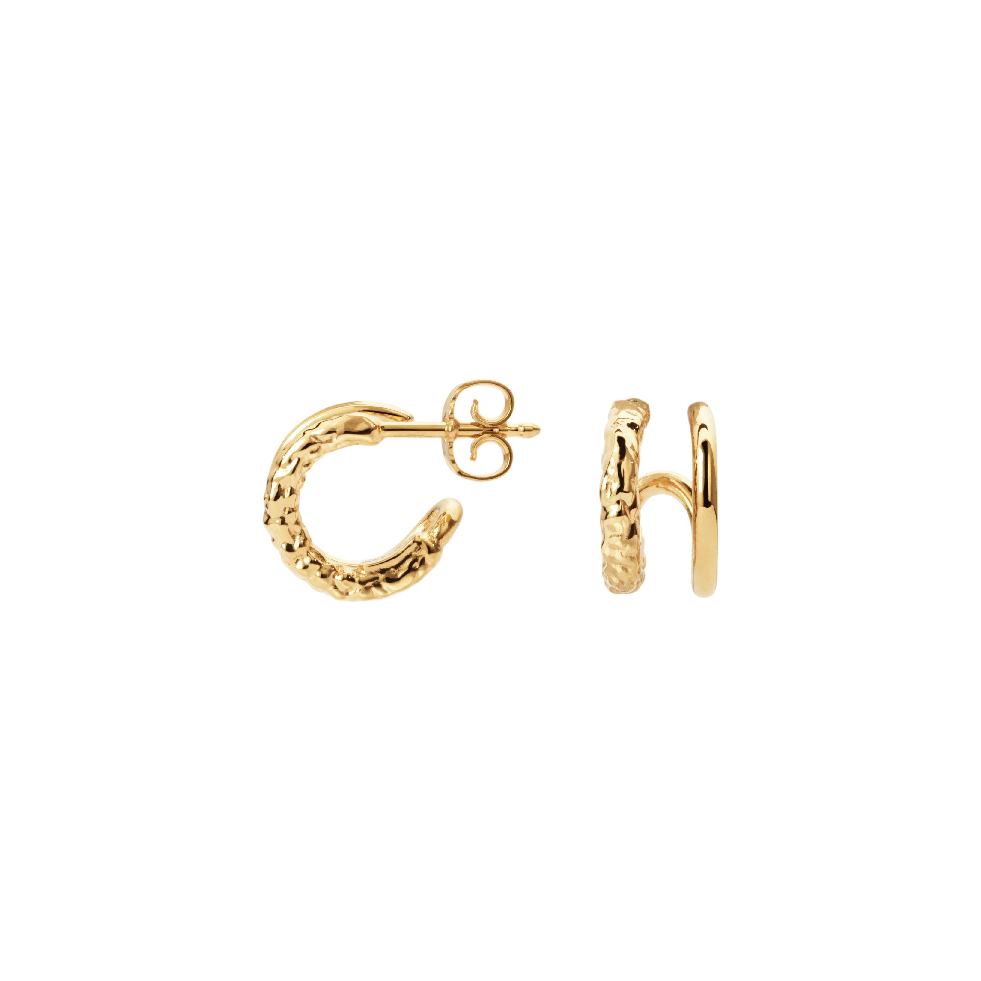 Camille Brinch Small Twin Essentia hoops i 925 sterlingsølv med 22 karat forgyldning – teksturerede, forgyldte øreringe med klik-lås.