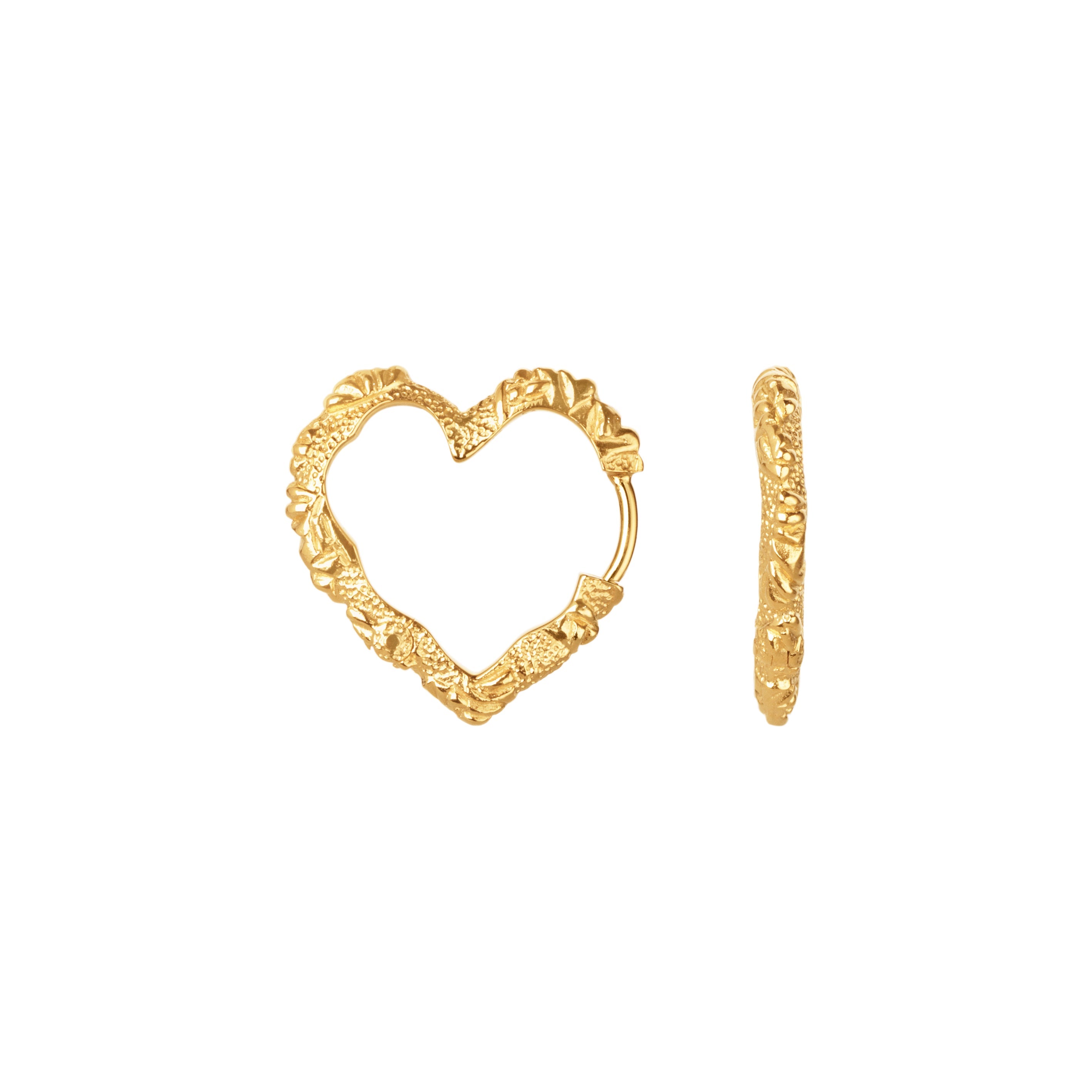 Camille Brinch medium Heart Crush hoops i 925 sterlingsølv med 22 kt forgyldning og knust struktur.