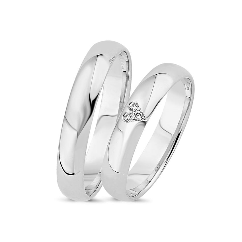 Unikke Nuran vielsesringe i 14 kt hvidguld med 0,03 ct diamanter i hjerteform
