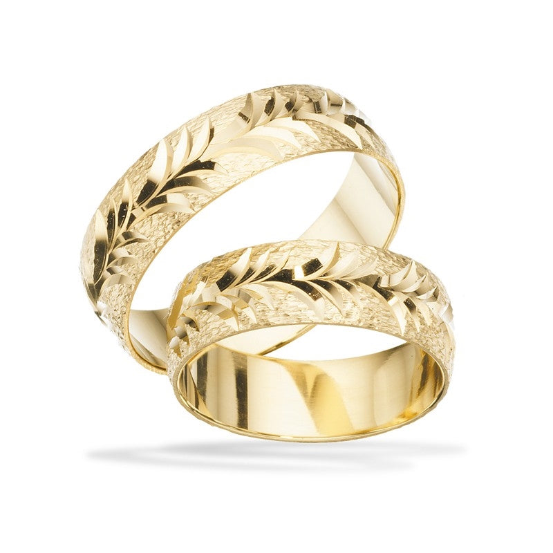 Unikke Scrouples vielsesringe i 8 eller 14 karat guld med rustik mønstret overflade, 6 mm