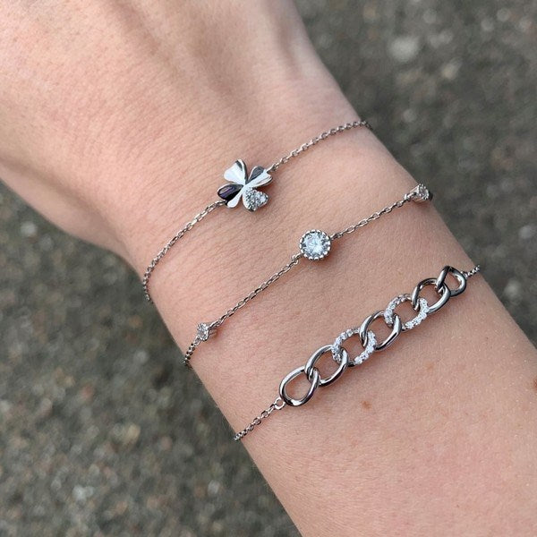 JoanliNor JASMINNOR armbånd i sølv med zirkoner 17–20 cm