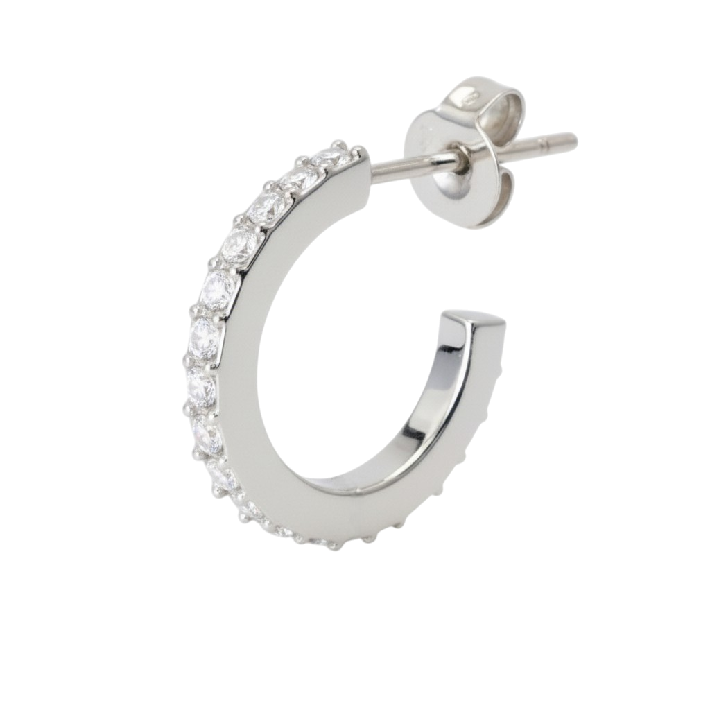 Jane Kønig Olympia hoop 10 mm i rustfrit stål med pavéindfattede zirkonia – ørering.