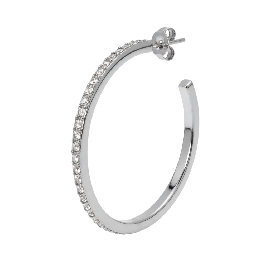 Jane Kønig Olympia Hoop 27 mm ørering i rustfrit stål med zirkonia fra Olympia-kollektionen.
