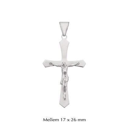 Korsvedhæng med Jesus i rhodineret sølv fra BNH 17 x 26 mm Medium