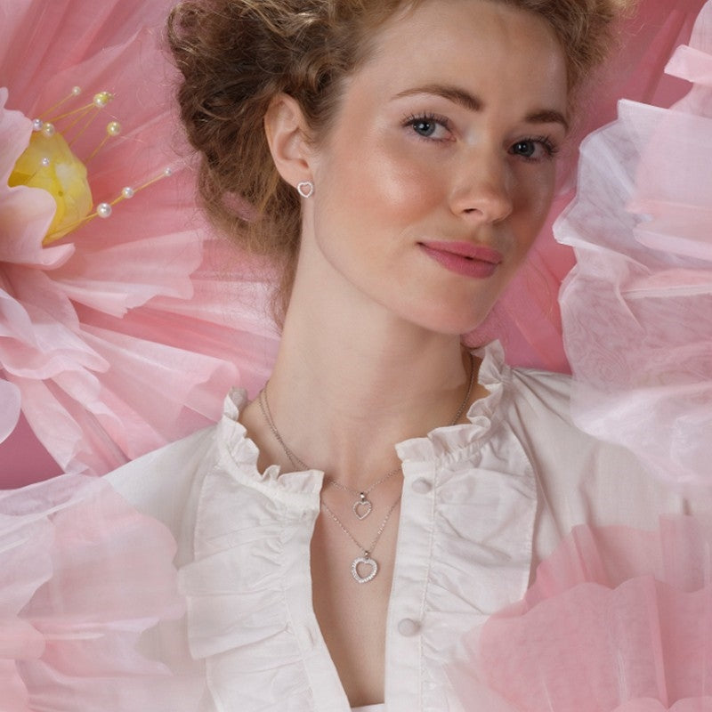 PaulaNor hjertehalskæde i sølv fra JoanliNor med klare zirkonia 42+3 cm