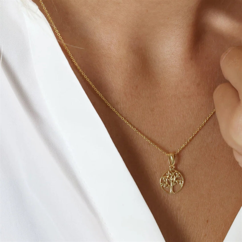 Aagaard Livets Træ vedhæng i 8 kt guld med forgyldt kæde 45 cm