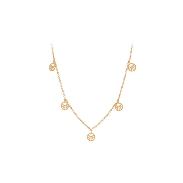 Peace halskæde i 18 karat forgyldt sterlingsølv fra Pernille Corydon med små peace symboler, 40–48 cm.
