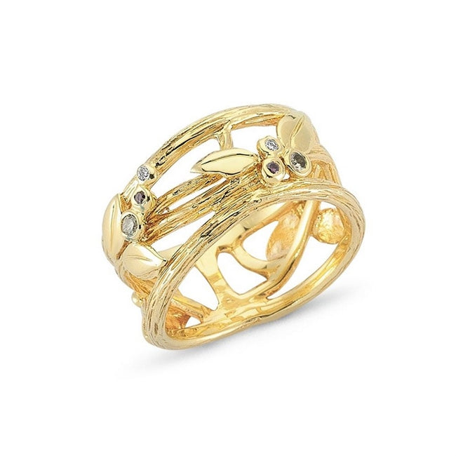 Nature ring i 14 karat guld fra Nuran med 0,12 ct farvede diamanter