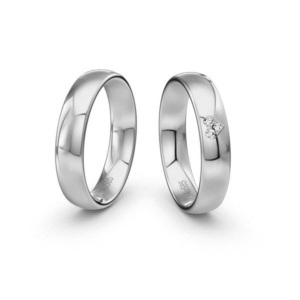 Romantiske Siersbøl vielsesringe i 14 karat hvidguld med 0,021 ct diamant hjerte