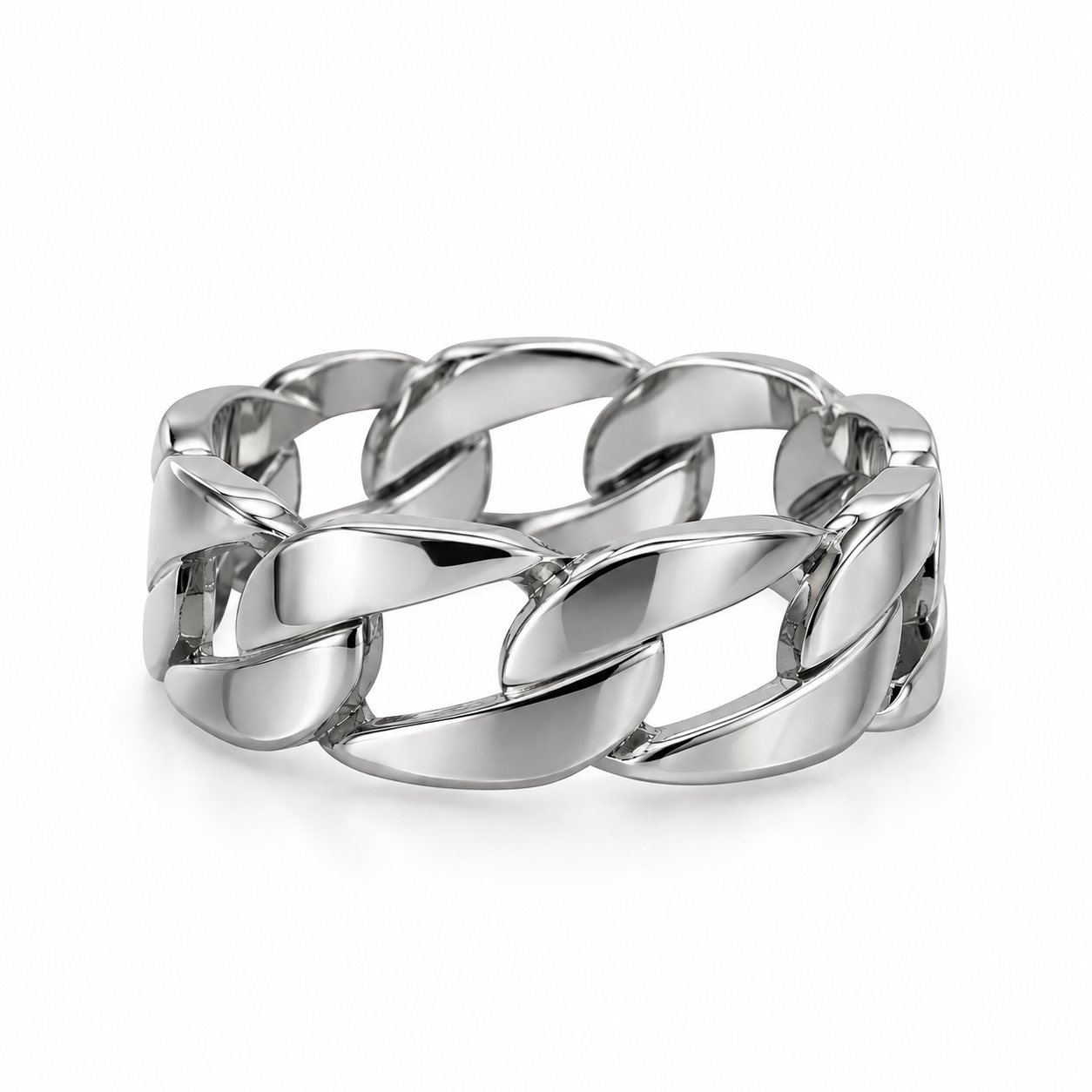 Rico's Panser ring til mænd i 8 mm rustfrit stål med højpolerede, kraftige panserled.