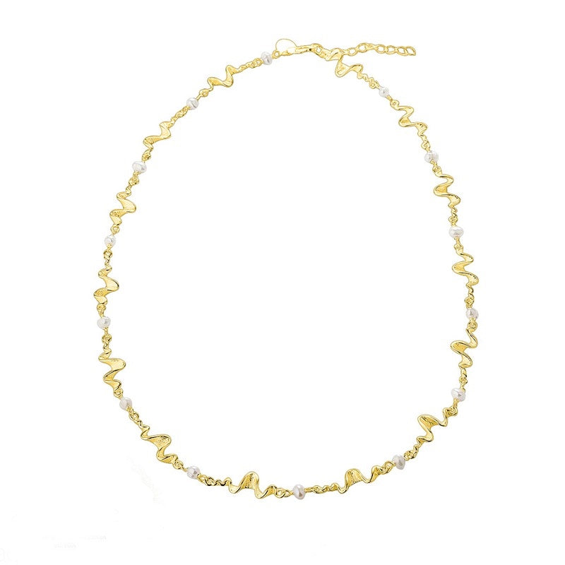 Aqua Dulce Rhumba choker i 925 sterlingsølv med 14 karat forgyldning og hvide ferskvandsperler.