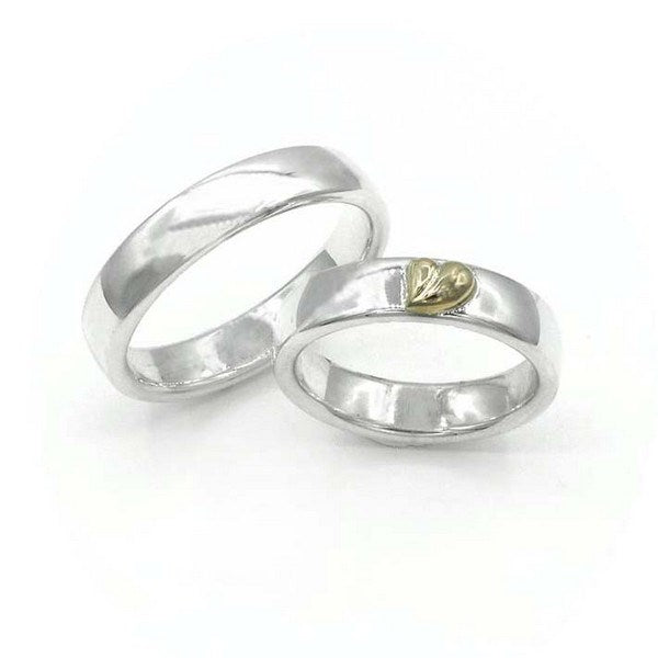 Unikke Scrouples vielsesringe i sølv med 14 karat guldhjerte, 4 mm