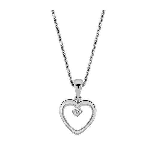 Nuran hjerte vedhæng i 14 kt hvidguld med 0,02 ct diamant og 45 cm kæde