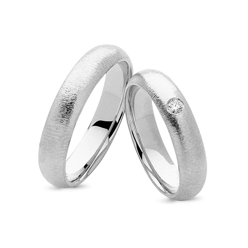 Unikke Nuran vielsesringe i 14 kt hvidguld med 0,05 ct diamant