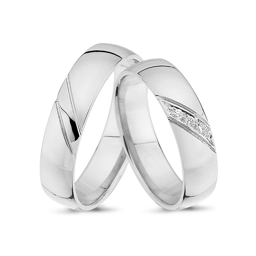 Unikke Nuran vielsesringe i 14 karat hvidguld med 3 x 0,01 ct diamanter