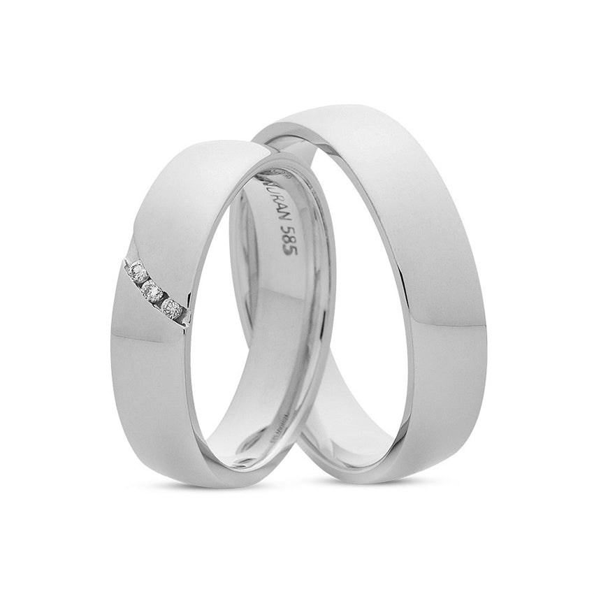 Flotte Nuran vielsesringe i 15 kt hvidguld med 3 diamanter (i alt 0,03 ct)