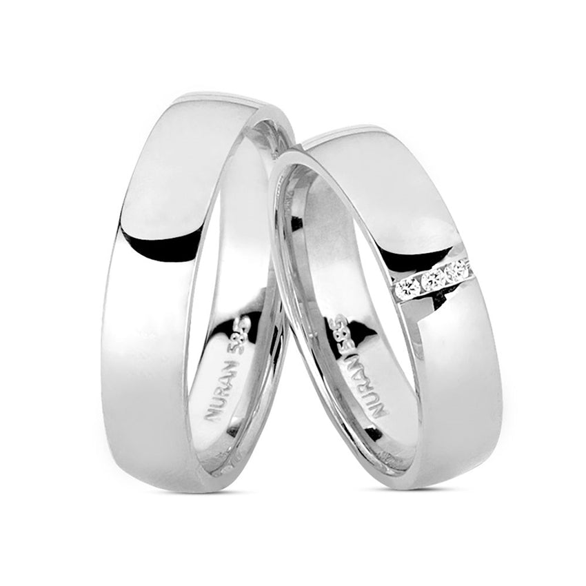 Flot Nuran vielsesringe i 14 kt hvidguld med 3 x 0,01 ct diamanter