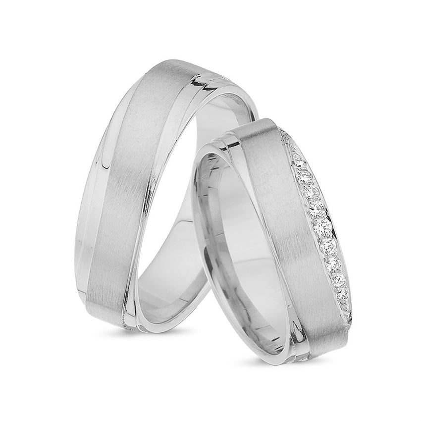 Nuran vielsesringe i 14 karat hvidguld med 0,12 ct diamanter