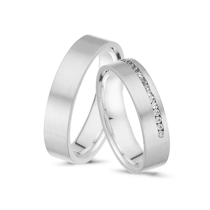 Unikke Nuran vielsesringe i 14 karat hvidguld med 0,16 ct diamanter