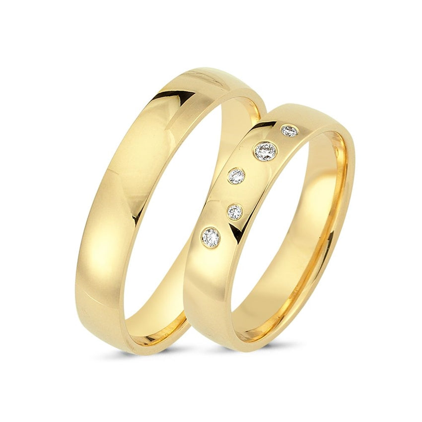 Unikke Nuran vielsesringe i 14 karat guld med 0,06 ct diamanter