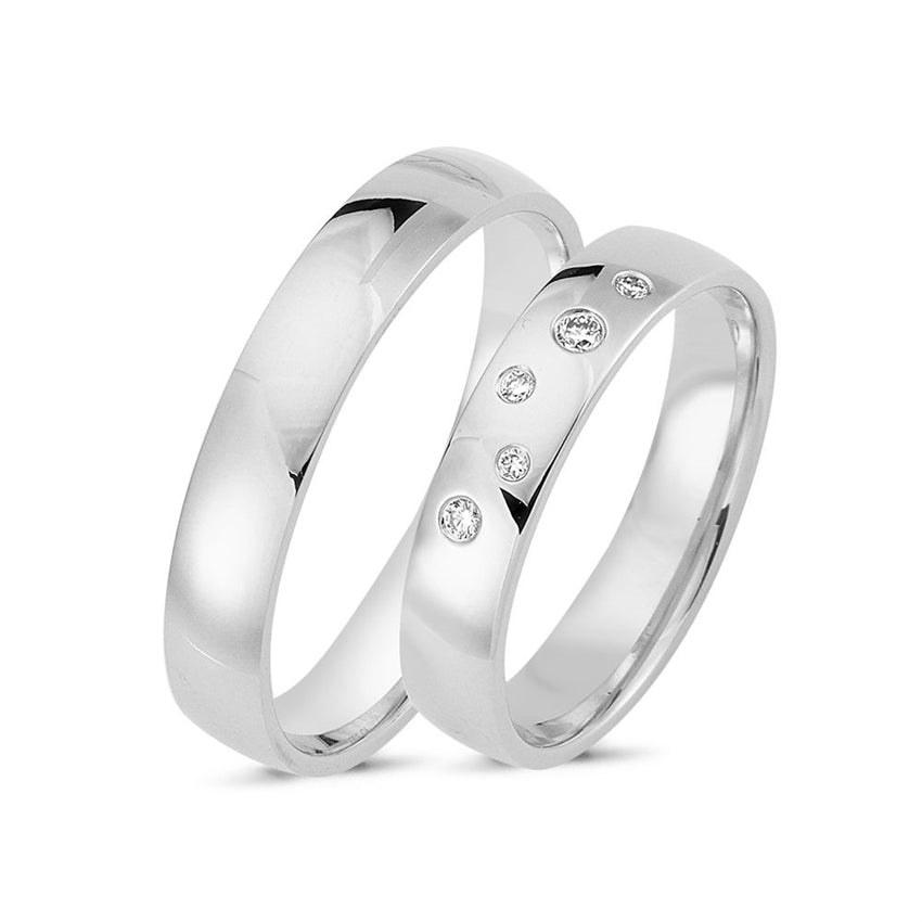 Unikke Nuran vielsesringe i 14 karat hvidguld med 0,06 ct diamanter