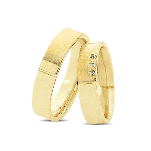 Stilfulde Nuran vielsesringe i 8 kt guld med 3 x 0,01 ct diamanter