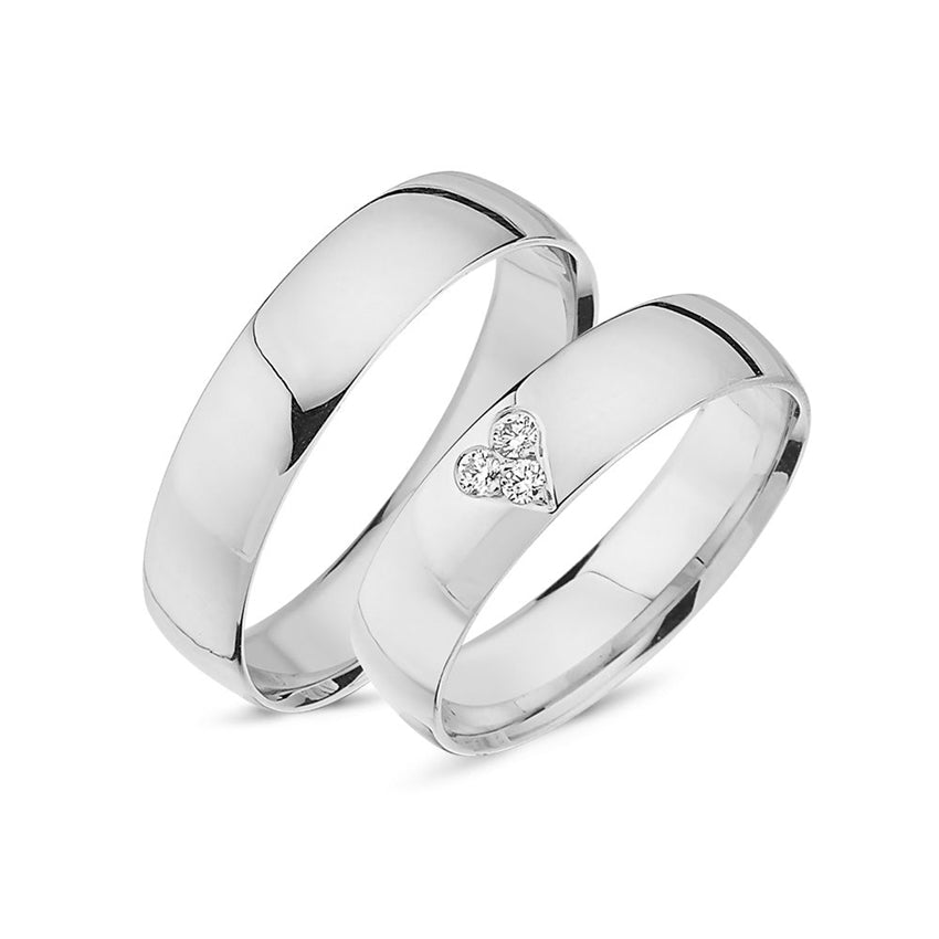 Romantiske Smykkecenter vielsesringe i 14 karat hvidguld med 0,06 ct diamanter i hjerteformation