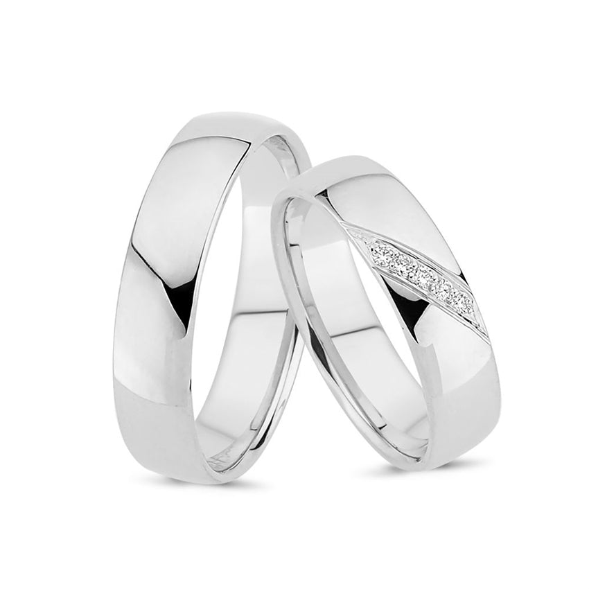 Smukke Nuran vielsesringe i 14 karat hvidguld med 0,05 ct diamanter