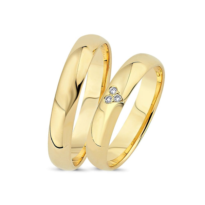 Smukke Nuran vielsesringe i 14 kt guld med 0,03 ct diamanter i hjerteform
