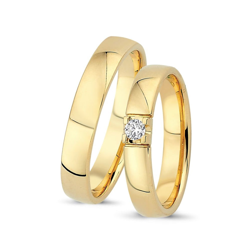 Tidløse Smykkecenter vielsesringe i 14 karat guld med 0,09 ct diamant