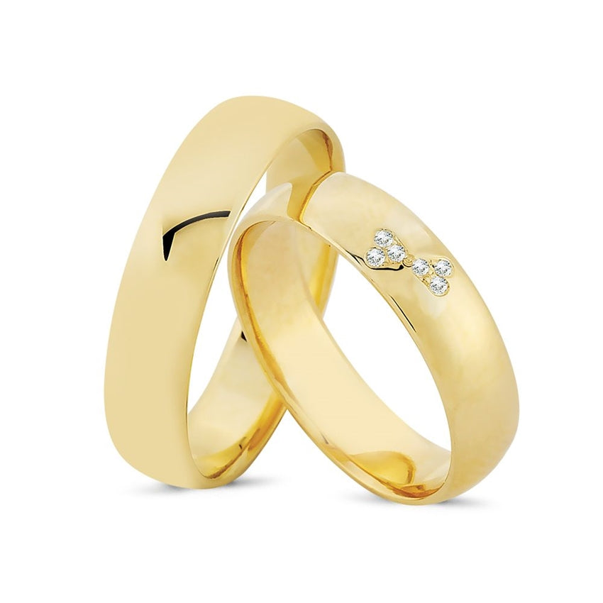 Unikke Nuran vielsesringe i 14 karat guld med 0,06 ct diamanter