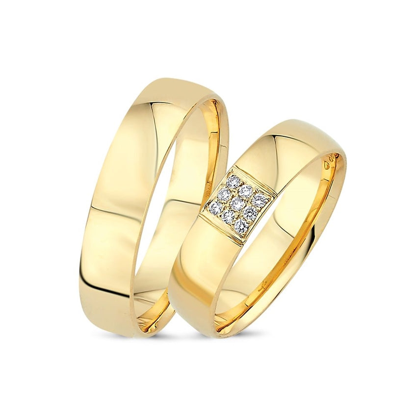 Tidløst Smykkecenter vielsesringe i 14 karat guld med 0,09 ct diamanter
