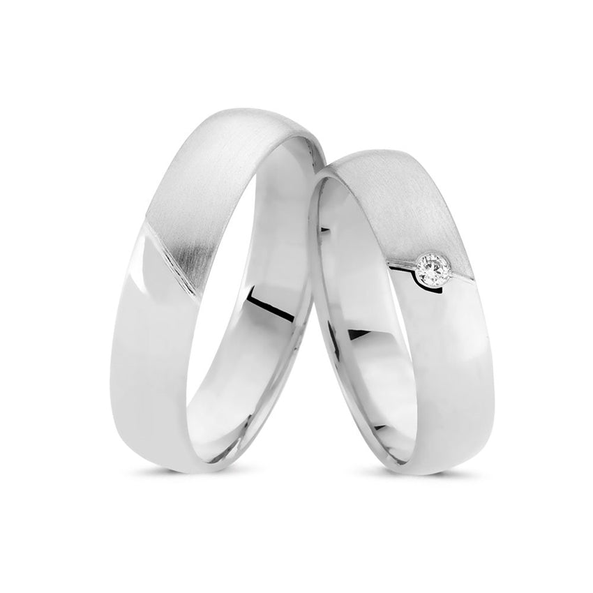 Eksklusive Nuran vielsesringe i 14 kt hvidguld med 0,03 ct diamant