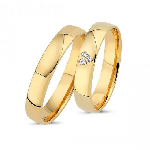 Unikke Nuran vielsesringe i 8 karat guld med 0,03 ct diamanter og blank overflade.