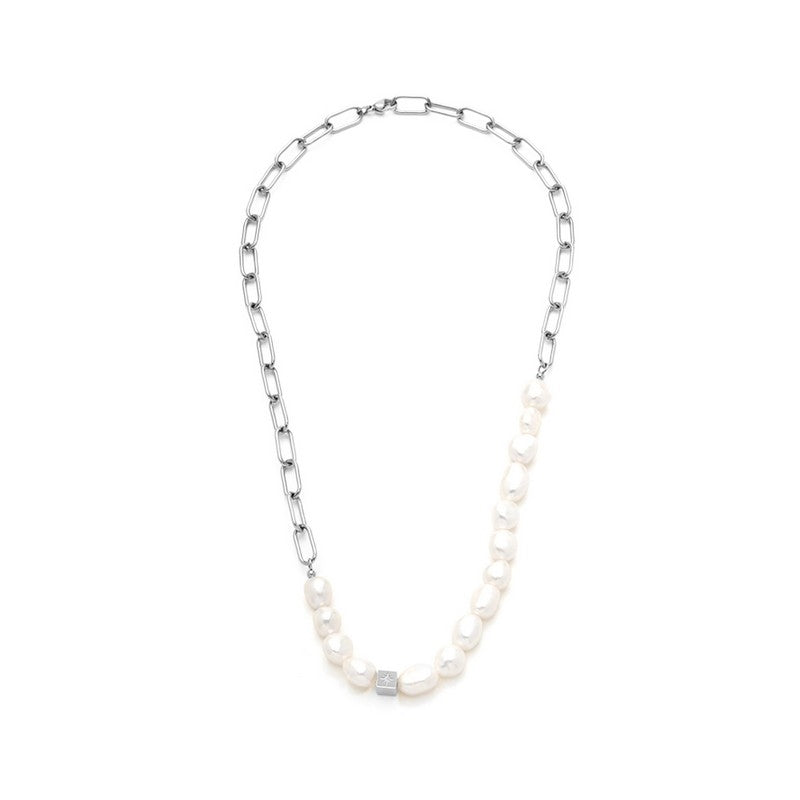 Duo perlehalskæde fra Samie i rustfrit stål med ferskvandsperler 50 cm